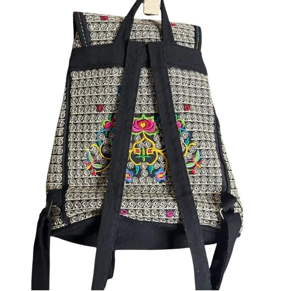 Boho Floral Embroidered Backpack